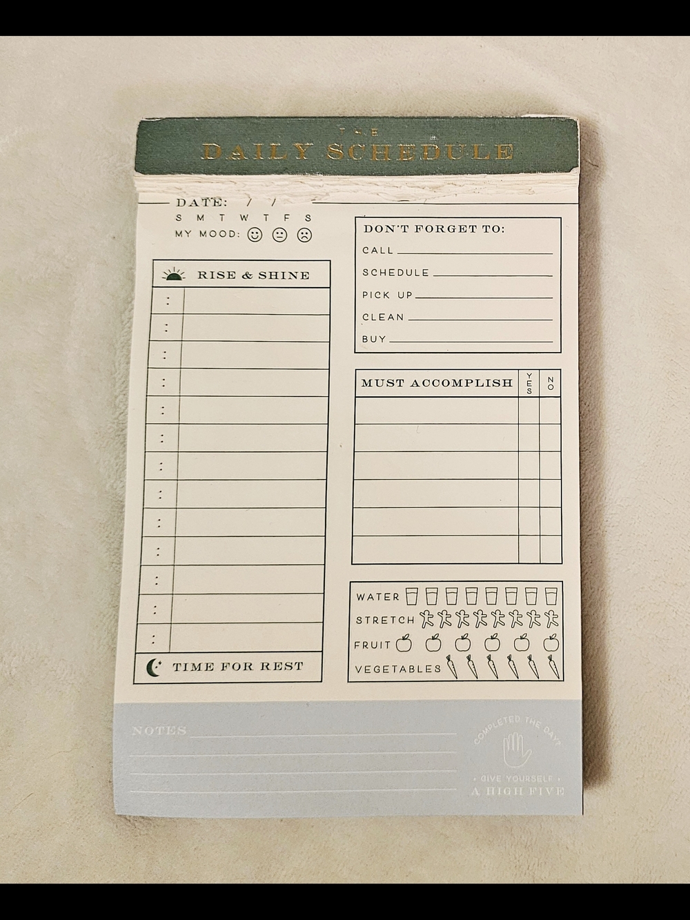 Discontinued Anthropologie Daily Schedule Notepad - Green & Cream